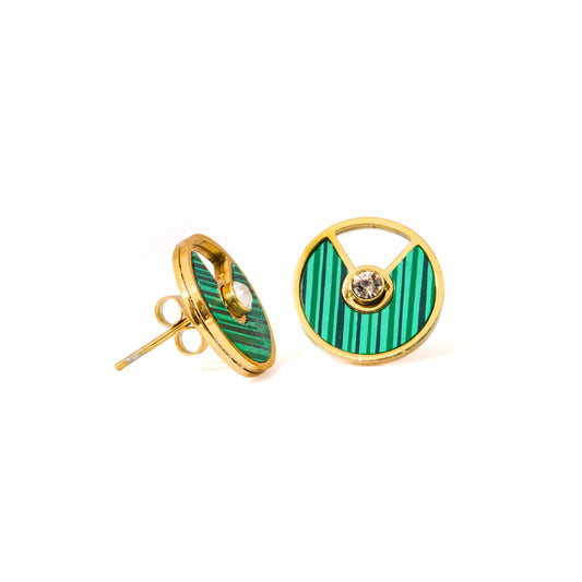 Mahttab Green Stripe Geometric Earrings