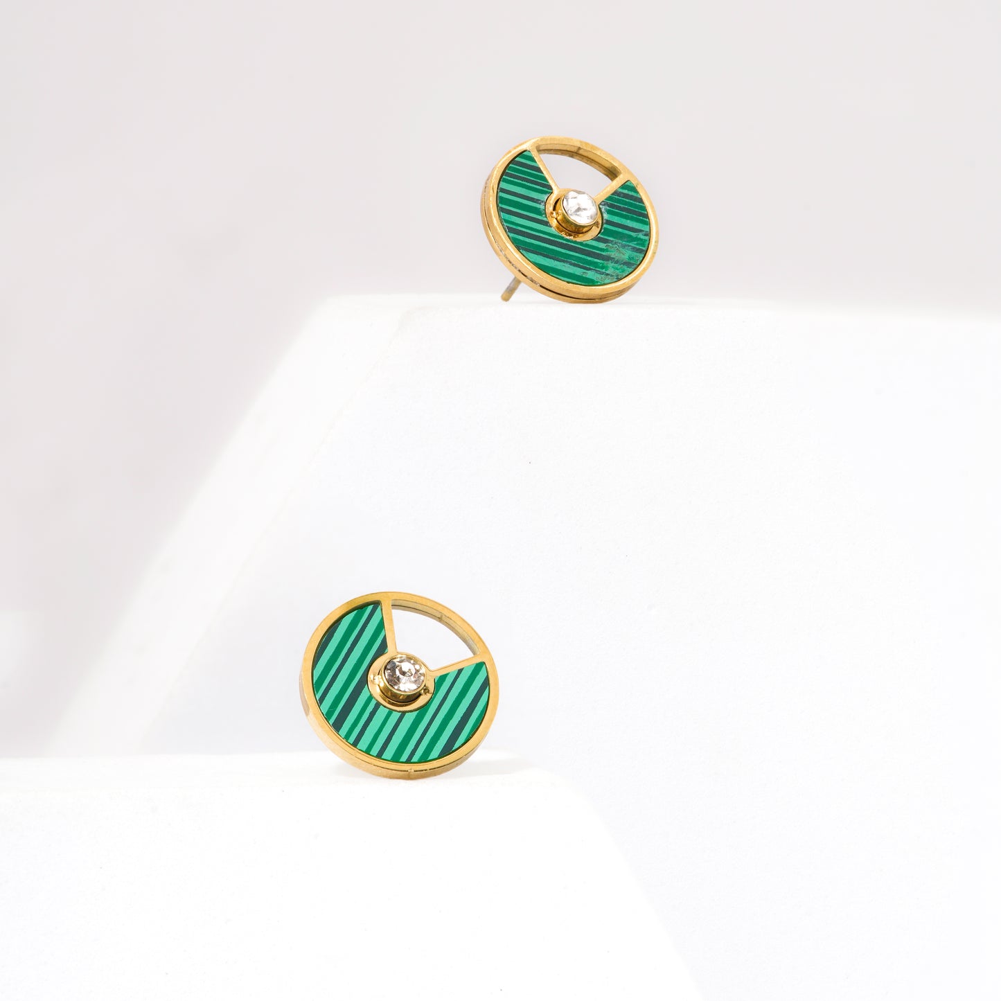Mahttab Green Stripe Geometric Earrings