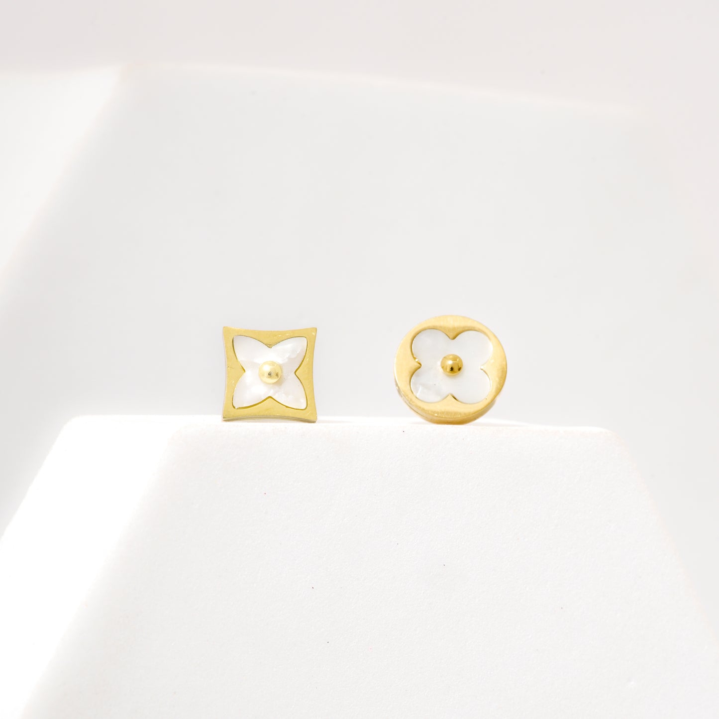 Mahttab Mother of Pearl Clover and Circle Stud Earrings