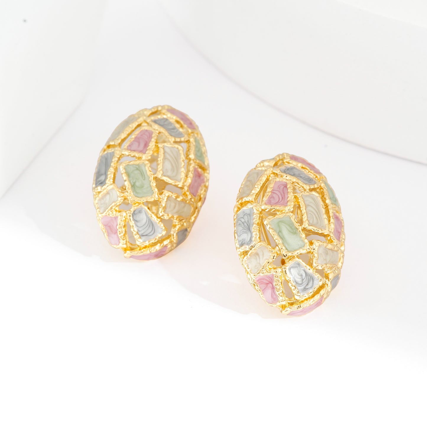 Pastel Enamel Oval Earrings