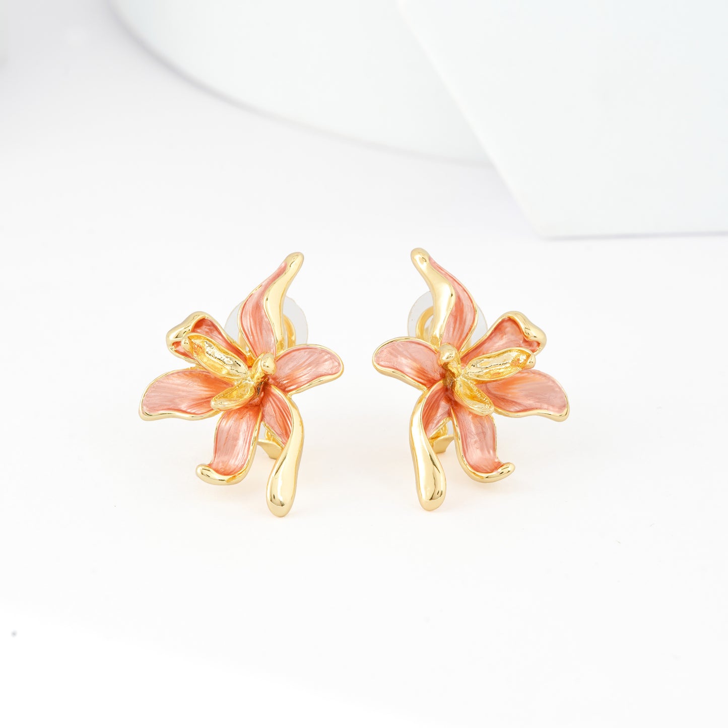 Pink and Gold floral Earrings