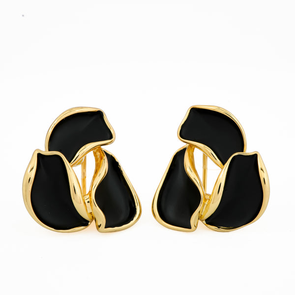 Abstract Black and Gold Floral Earrings with Modern Artistic Design