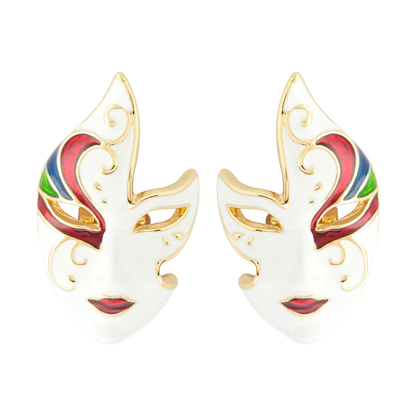 Exquisite Enamel Painted Mask-Inspired Statement Earrings | Artistic Multicolor Design with Gold Accents for Bold Fashion Looks