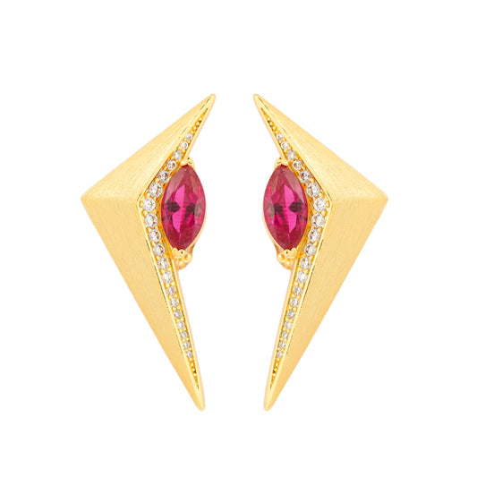 Gold Ruby Arrowhead Earrings
