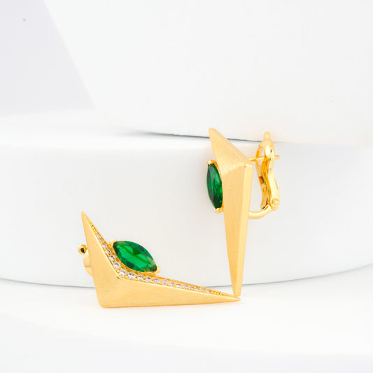 Gold Green Stone Arrowhead Earrings
