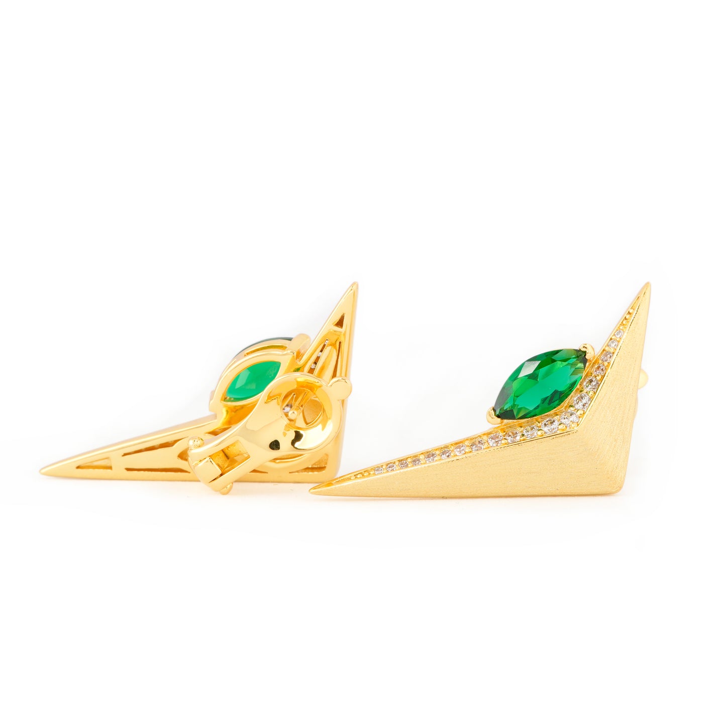 Gold Green Stone Arrowhead Earrings