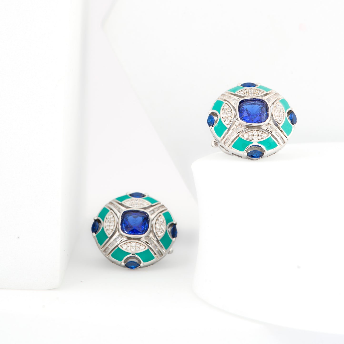 Emerald and Teal Enamel Studs
