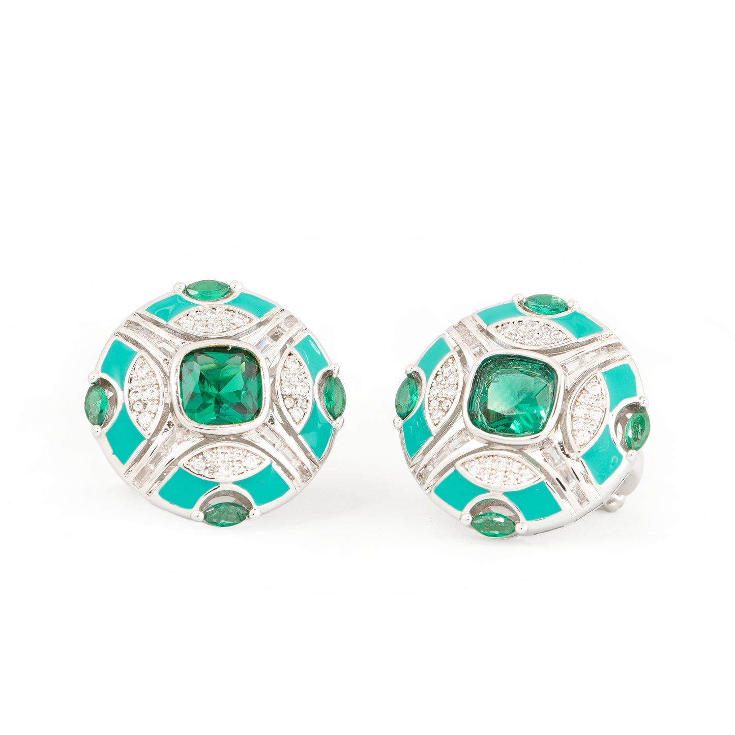 Green stone Teal Enamel Studs