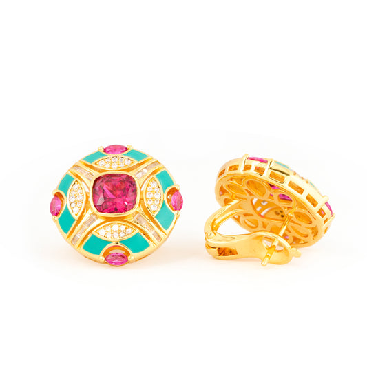 Ruby and Teal Enamel Studs