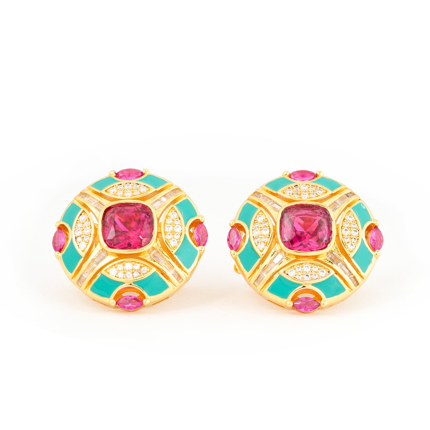 Ruby and Teal Enamel Studs