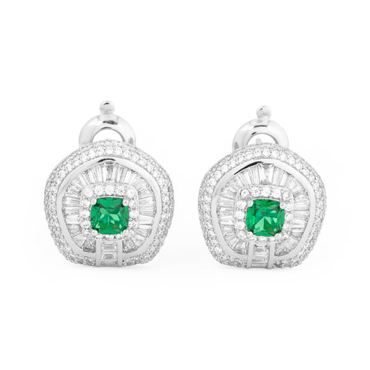 Emerald and Diamond Silver Studs