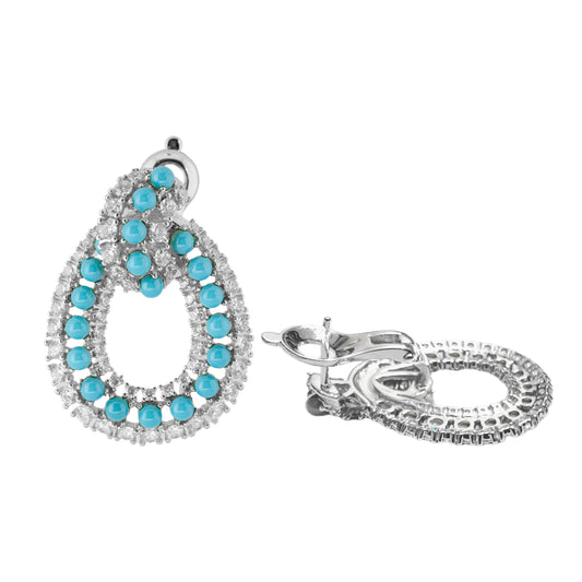 Turquoise and Diamond Silver Teardrop Earring