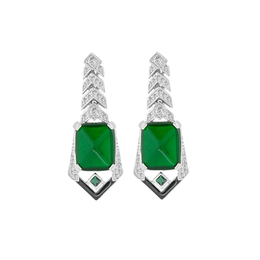 Emerald and Diamond Art Deco Earrings