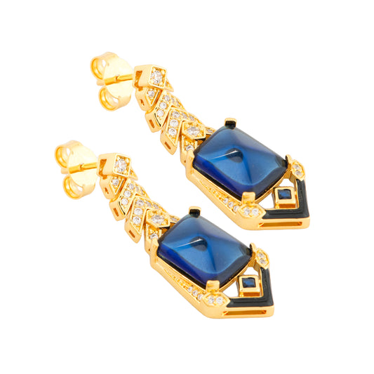 Blue Stone Gold Drop Earrings