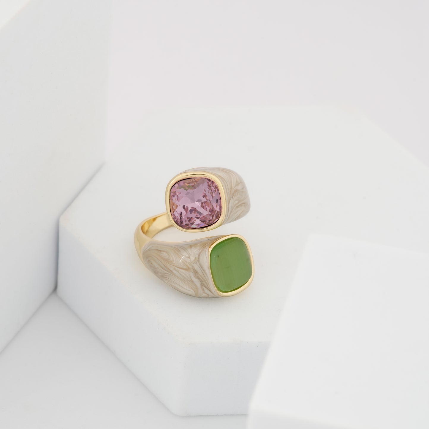 Green And Pink Gemstone Ring