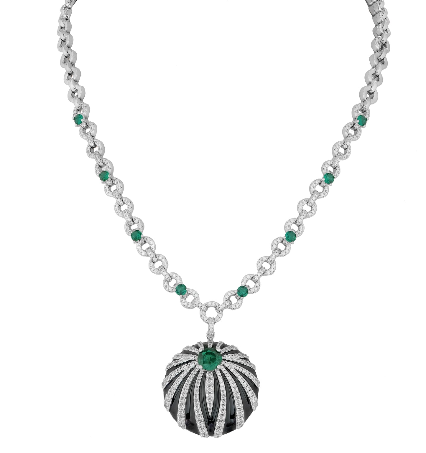 Onyx Emerald and Diamond Chandelier Necklace