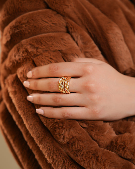 Multi Layer Textured Gold Finish Ring for Women with Crystal Highlights | Stylish Statement Fashion Jewelry for Party, Wedding, Daily Wear