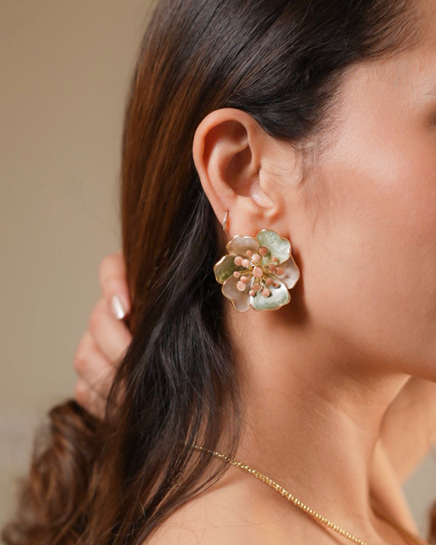 Pastel Floral Enamel Pendant with Matching Earrings | Elegant Gold Plated Jewelry for Women | Wedding, Party & Festive Wear Gift Set