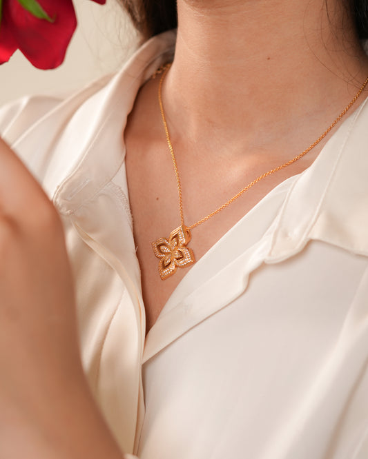 Floral Gold Plated Necklace Set with Matching Earrings | Designer Wedding & Party Wear Jewelry for Women | Elegant Gift Set