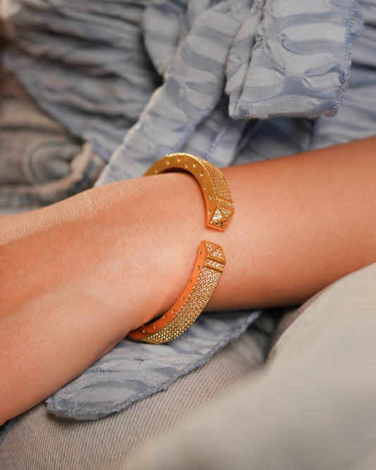 Geometric Gold-Plated Bracelet and Ring Set with Pavé Diamond Look Accents | Contemporary Luxury Jewelry for Modern Elegance