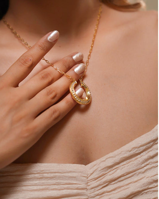 Gold Plated Half Moon Pendant Necklace for Women | Dainty Crystal Studded Chain Jewelry | Everyday & Party Wear