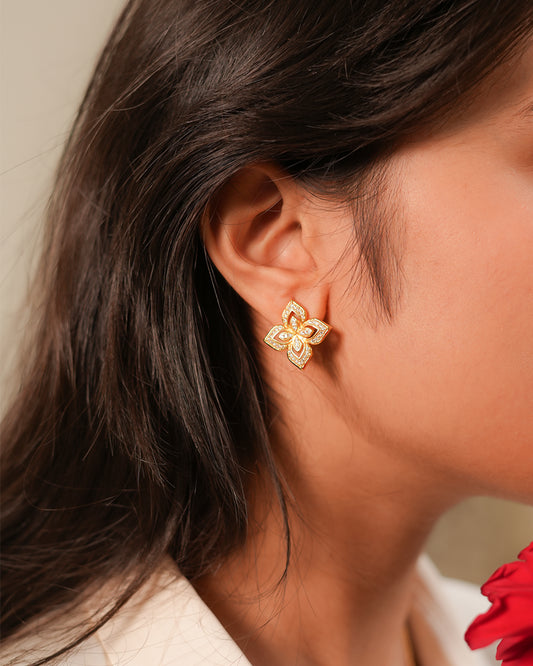 Floral Gold Plated Necklace Set with Matching Earrings | Designer Wedding & Party Wear Jewelry for Women | Elegant Gift Set