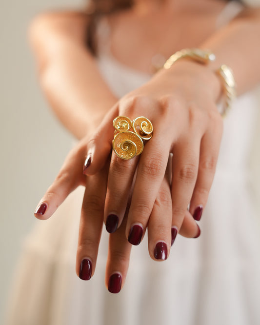 Gold Finish Spiral Design Statement Ring with Artistic Swirl Detailing | Contemporary Cocktail Jewelry for Women