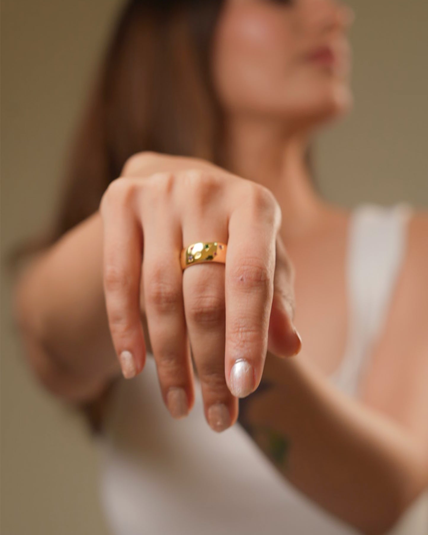 Gold Finish Colorful Gemstone Band Ring | Multi-Stone Statement Jewelry