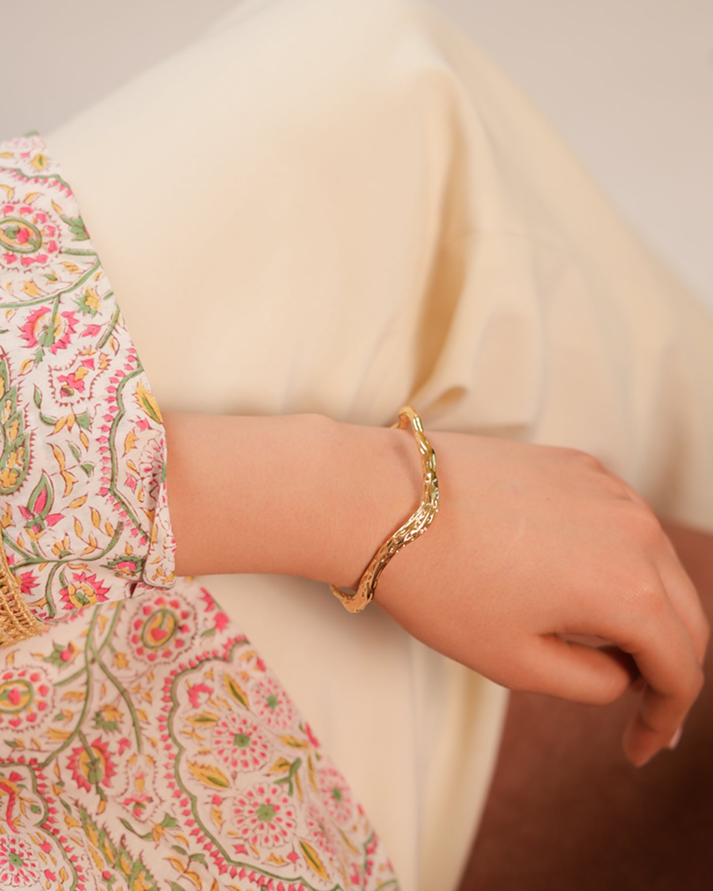Textured Wavy Design Gold Open Cuff Bracelet for Women | Lightweight Adjustable Jewelry | Stylish Daily Wear and Party Accessory