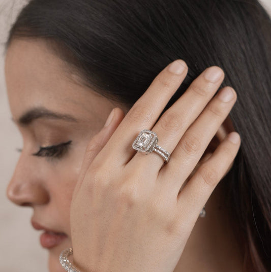 Radiant Square Solitaire Halo Ring