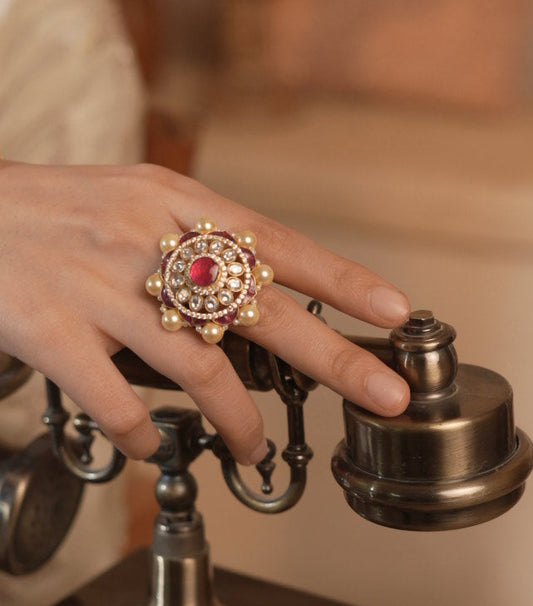 The Ruby Enamel & Pearl Cocktail Ring