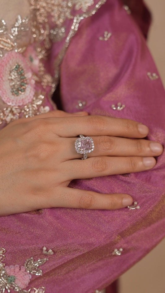 Rose-Hue Radiant Halo Ring