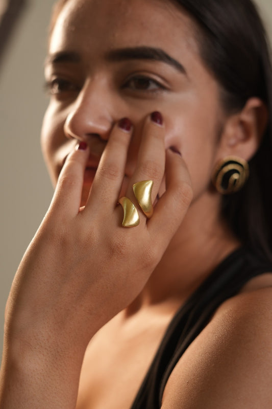 Gold Finish Abstract Wave Statement Ring with Matte Texture and Modern Sculptural Design | Bold Cocktail Jewelry for Contemporary Elegance