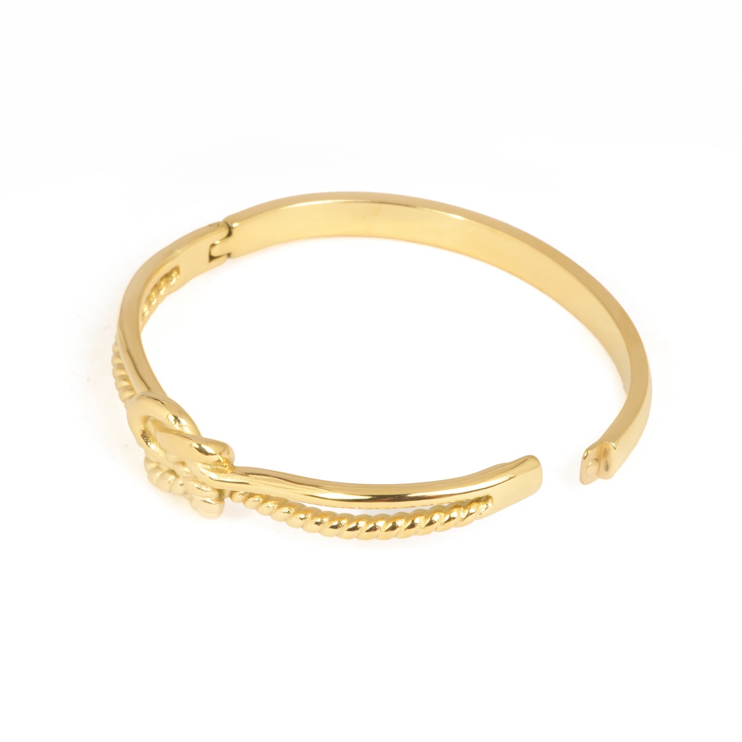 Love Knot Rope Gold Bracelet | Dual-Strand Smooth & Twisted Rope Bangle | Symbolic Gold-Tone Knot Bracelet for Everyday Elegance