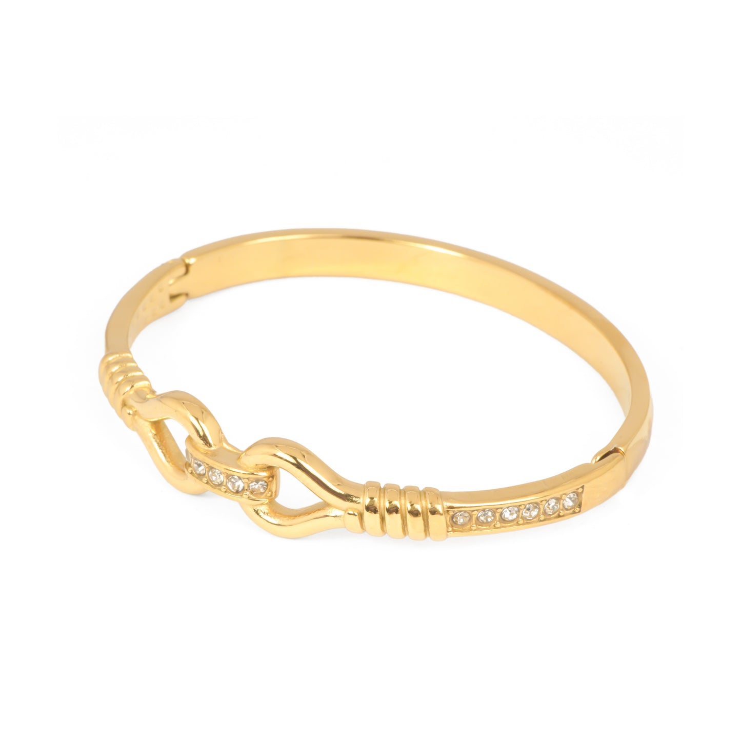 Pavé Hook Clasp Bracelet | Gold-Tone Bangle with Interlocking S-Hook Motif & Sparkling CZ Accents | Modern Minimal Luxe Bracelet