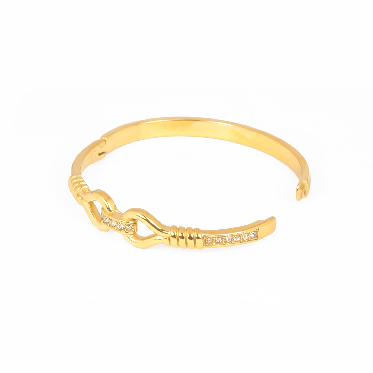 Pavé Hook Clasp Bracelet | Gold-Tone Bangle with Interlocking S-Hook Motif & Sparkling CZ Accents | Modern Minimal Luxe Bracelet