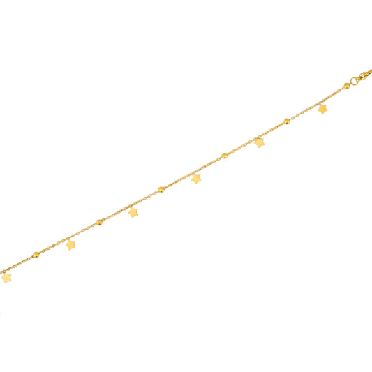 Celestial Dangle Star Charm Anklet in Gold Tone – Delicate Chain Anklet with Mini Star Pendants & Bead Detailing for Everyday Elegance