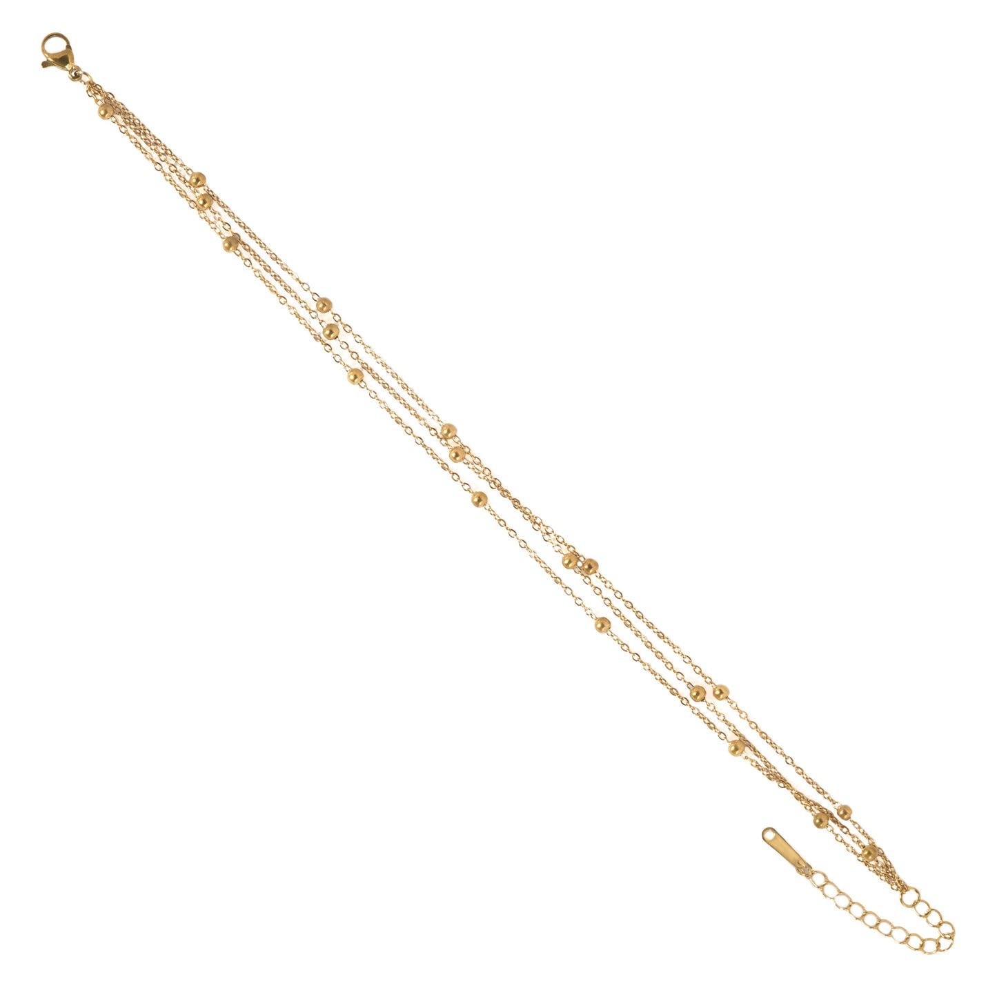 Trio Beaded Cascading Layered Anklet for Women – Gold-Tone Multi-Strand Anklet with Polished Bead Accents | Elegant Layered Stack for Daily & Festive Wear