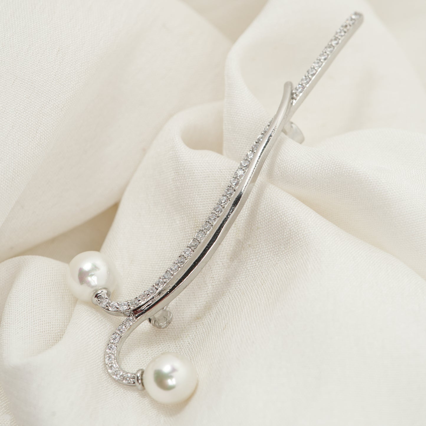 Modern Double Pearl Pave Bar brooch