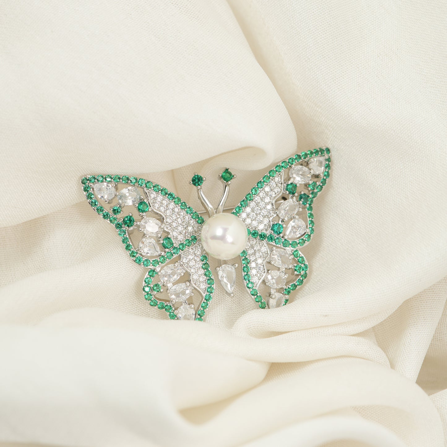 Emerald Toned Butterfly Brooch