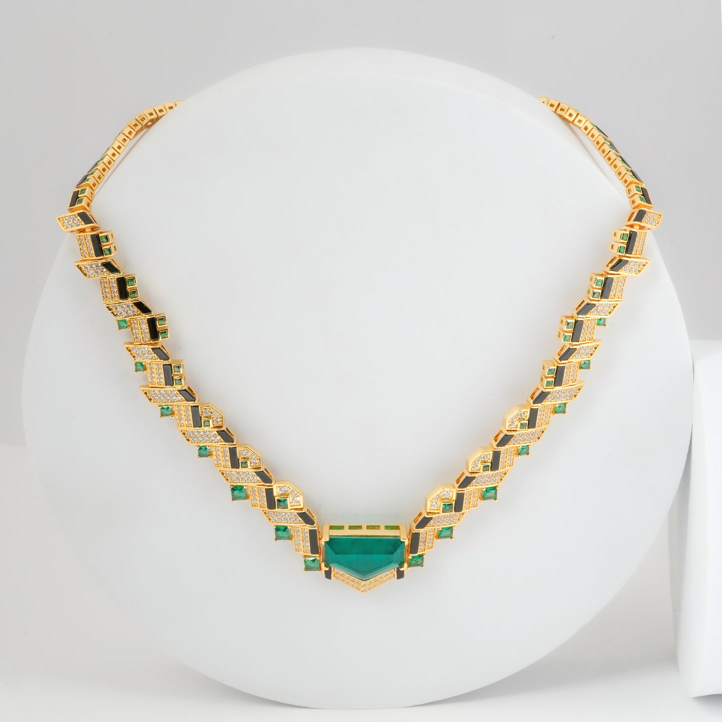 Emerald and Diamond Geometric Necklace