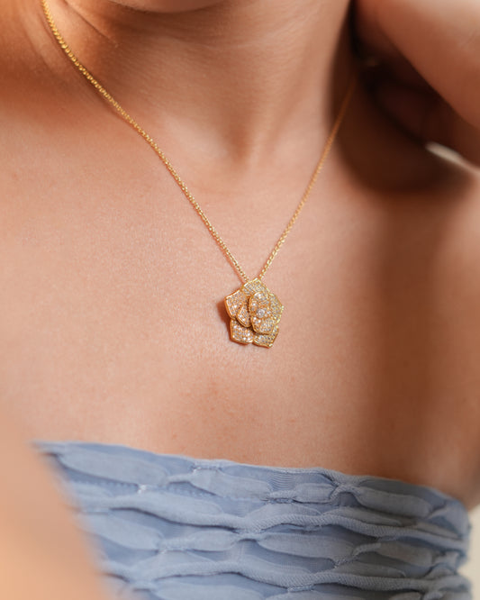 Gold Plated Floral Pendant Necklace and Earrings Set | Stone-Studded Bloom Design Jewelry for Women
