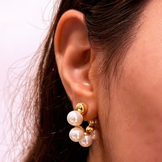 Scalloped Pearl Hoop Studs