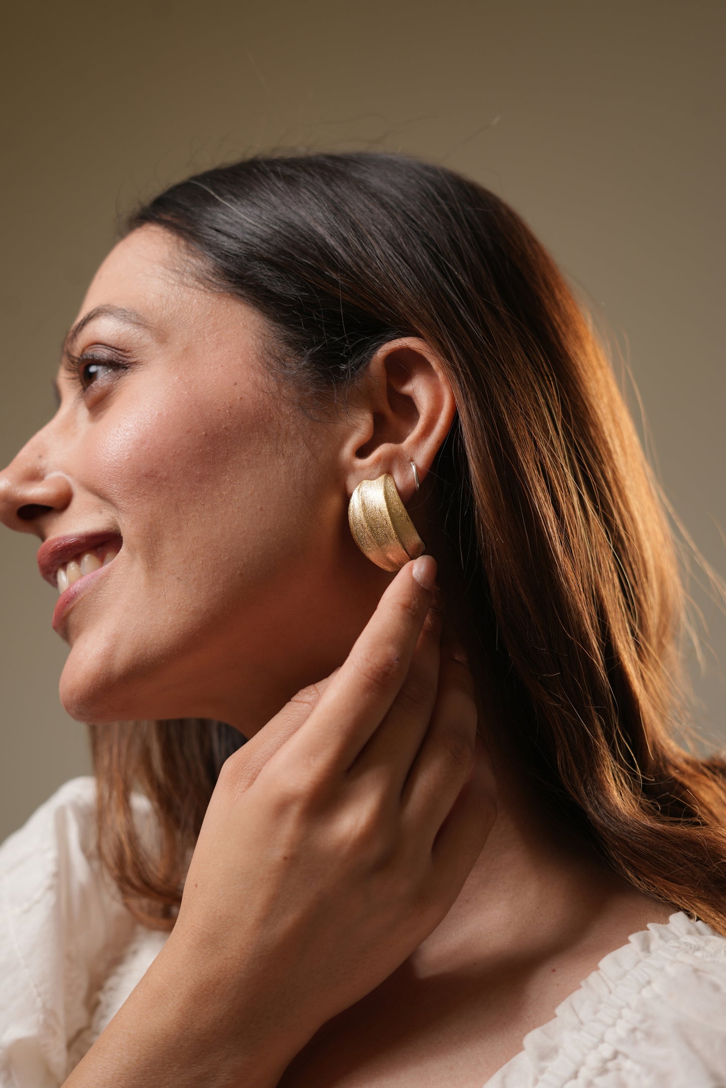 Gold-Plated Domed Stud Earrings with Matte Textured Finish and Grooved Detailing for Classic Timeless Sophistication